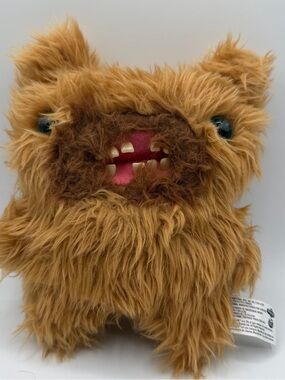 Fuggler Hairy Fuggs Screech Plush 9” Brown Monster Teeth Funny Ugly